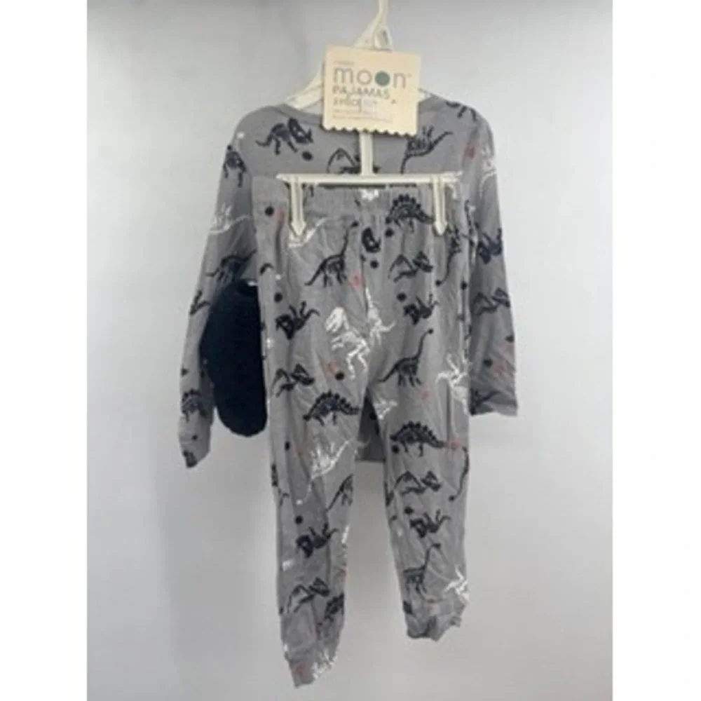 Rabbit Moon NEW Gray Dinosaur Skeleton Bamboo Pajama Set 3pc 24M Sleepwear