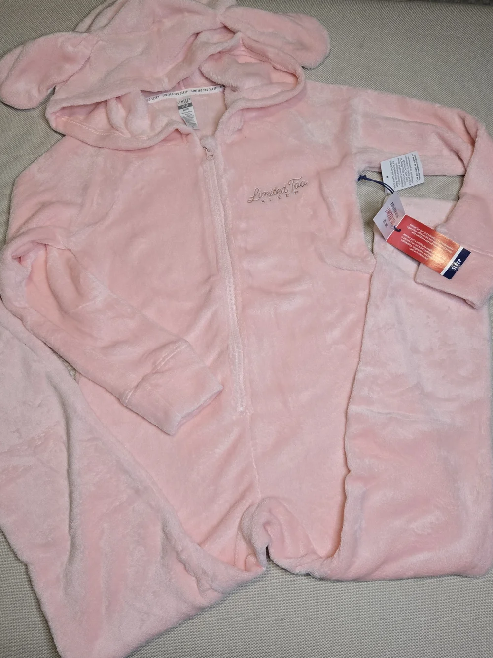 Limited Too Sleep Bunny Onesie Girls Med 10 Pink Halloween Costume New with Tags
