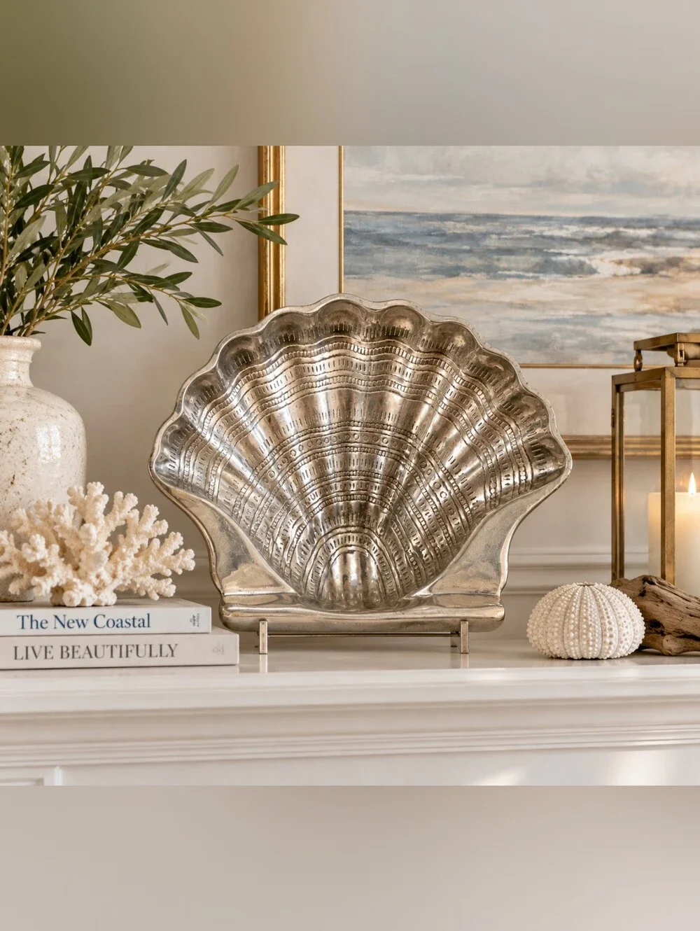 Vintage Mexican Cast Aluminum Scallop Shell Bowl Large 12