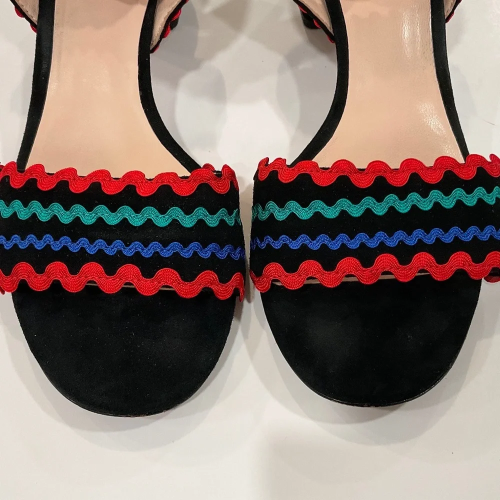KATE SPADE Piedra Scallop Suede Block Heel Sandal Black/Multi Size 9