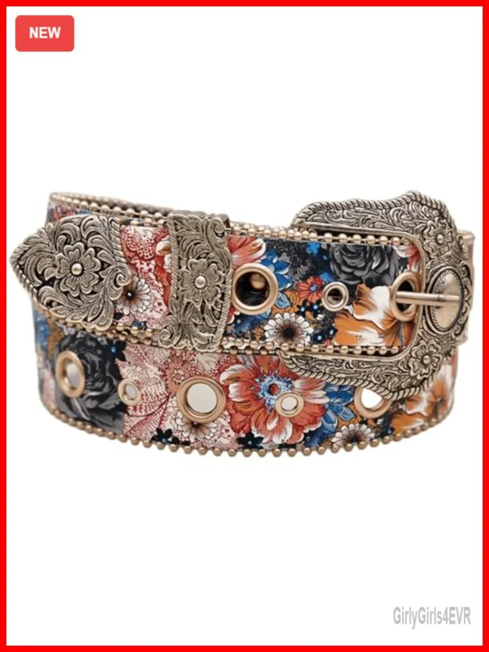 Women's Floral Western Belt Faux Leather Vintage Carved Buckle Cowgirl