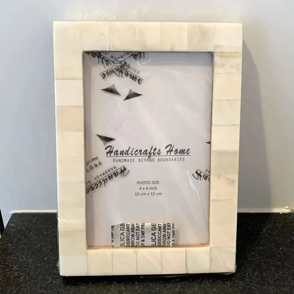 Ivory White Mosaic 4×6 Photo Frame - Handmade Coastal Beach Decor