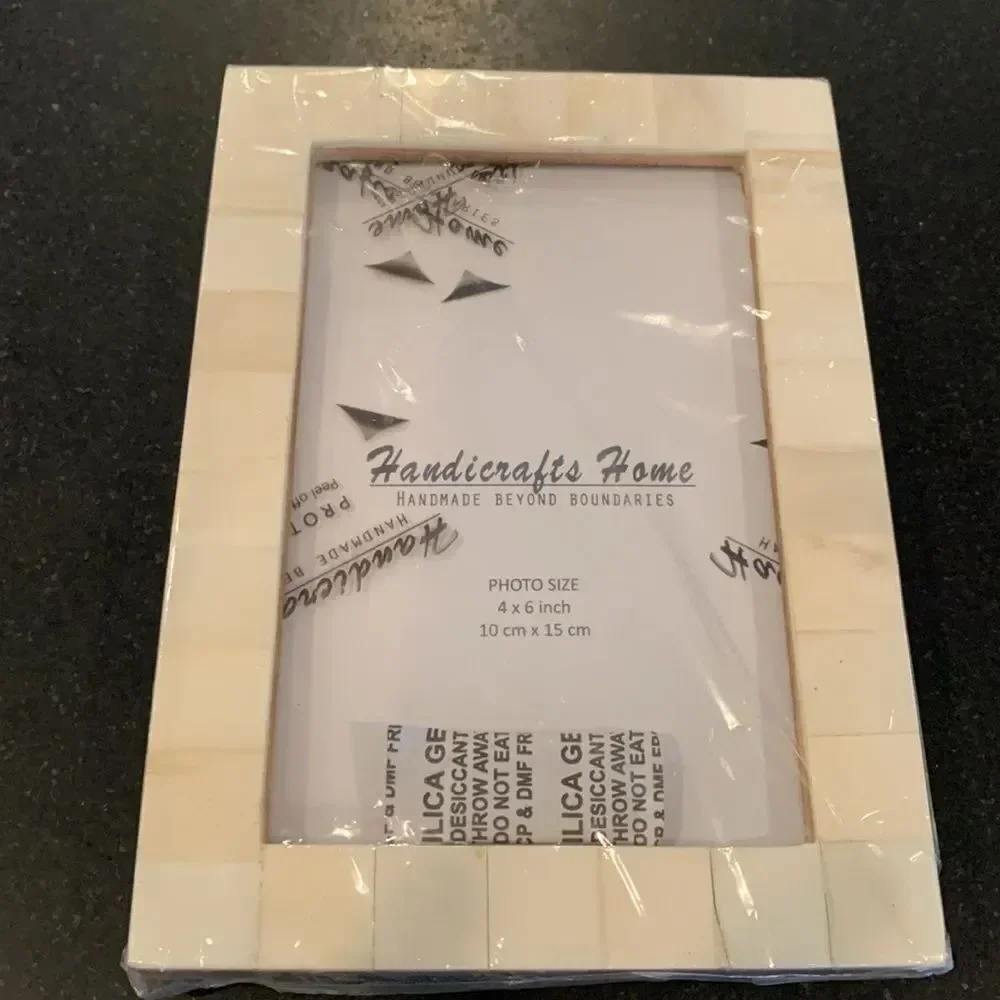 Ivory White Mosaic 4×6 Photo Frame - Handmade Coastal Beach Decor