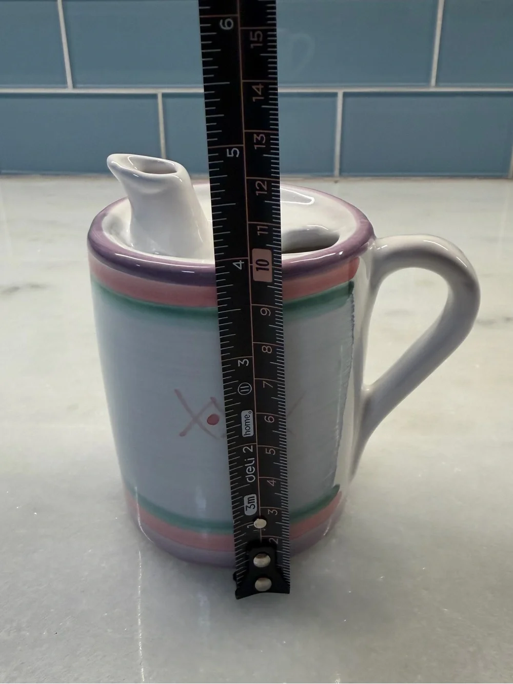 Vintage Caleca Italy Hand Painted Ceramic Oil Drizzler Pouring Mug Cruet 4”