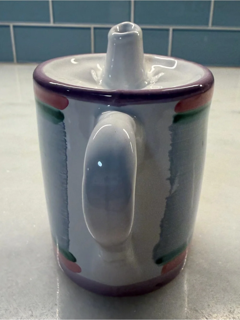 Vintage Caleca Italy Hand Painted Ceramic Oil Drizzler Pouring Mug Cruet 4”