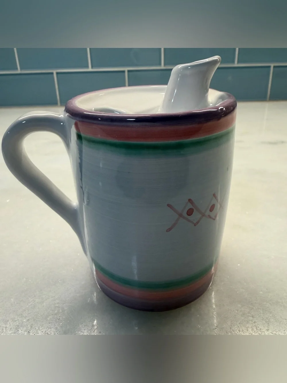 Vintage Caleca Italy Hand Painted Ceramic Oil Drizzler Pouring Mug Cruet 4”