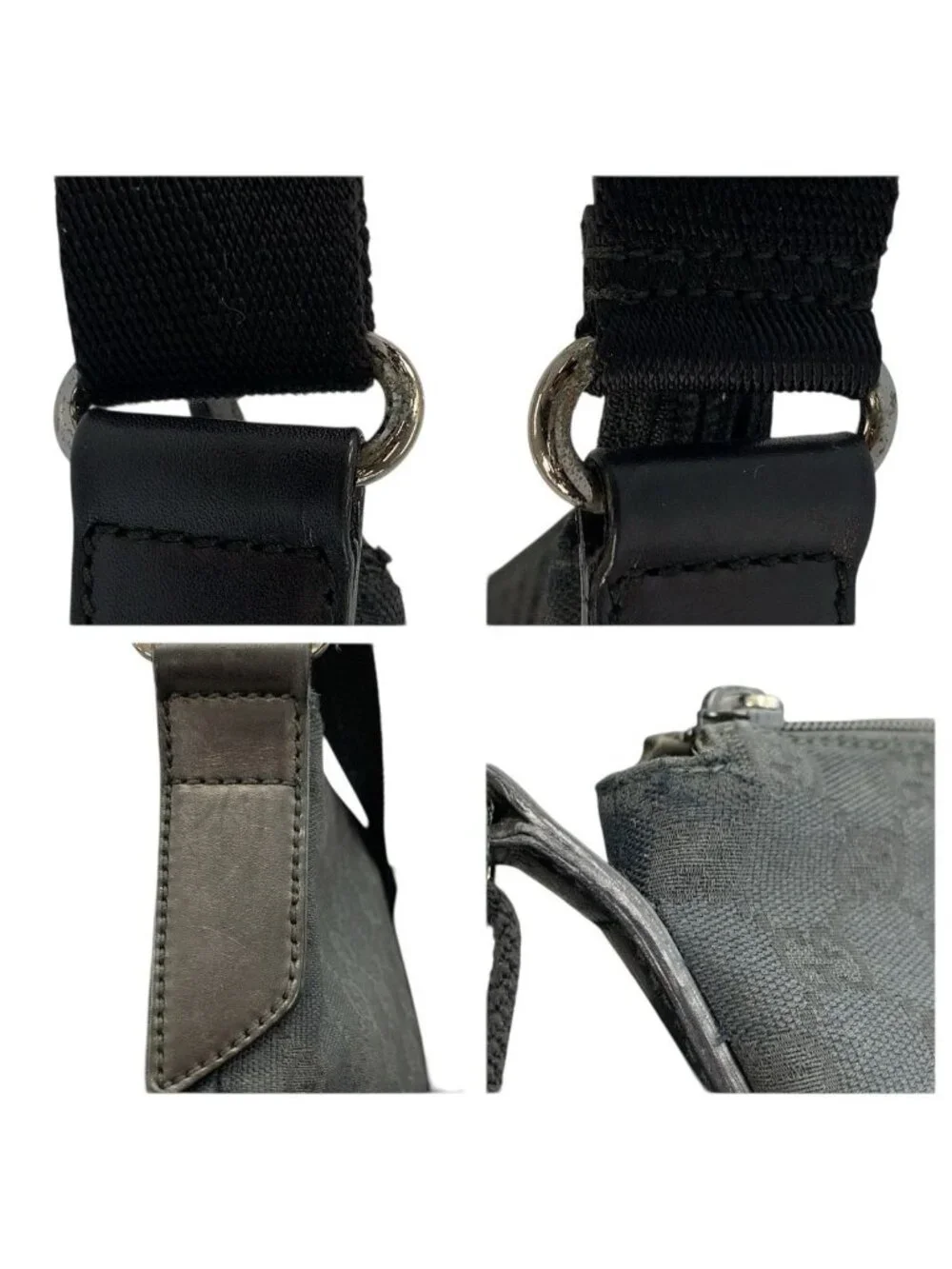 Gucci Black Silver GG Canvas Leather Shoulder Bag