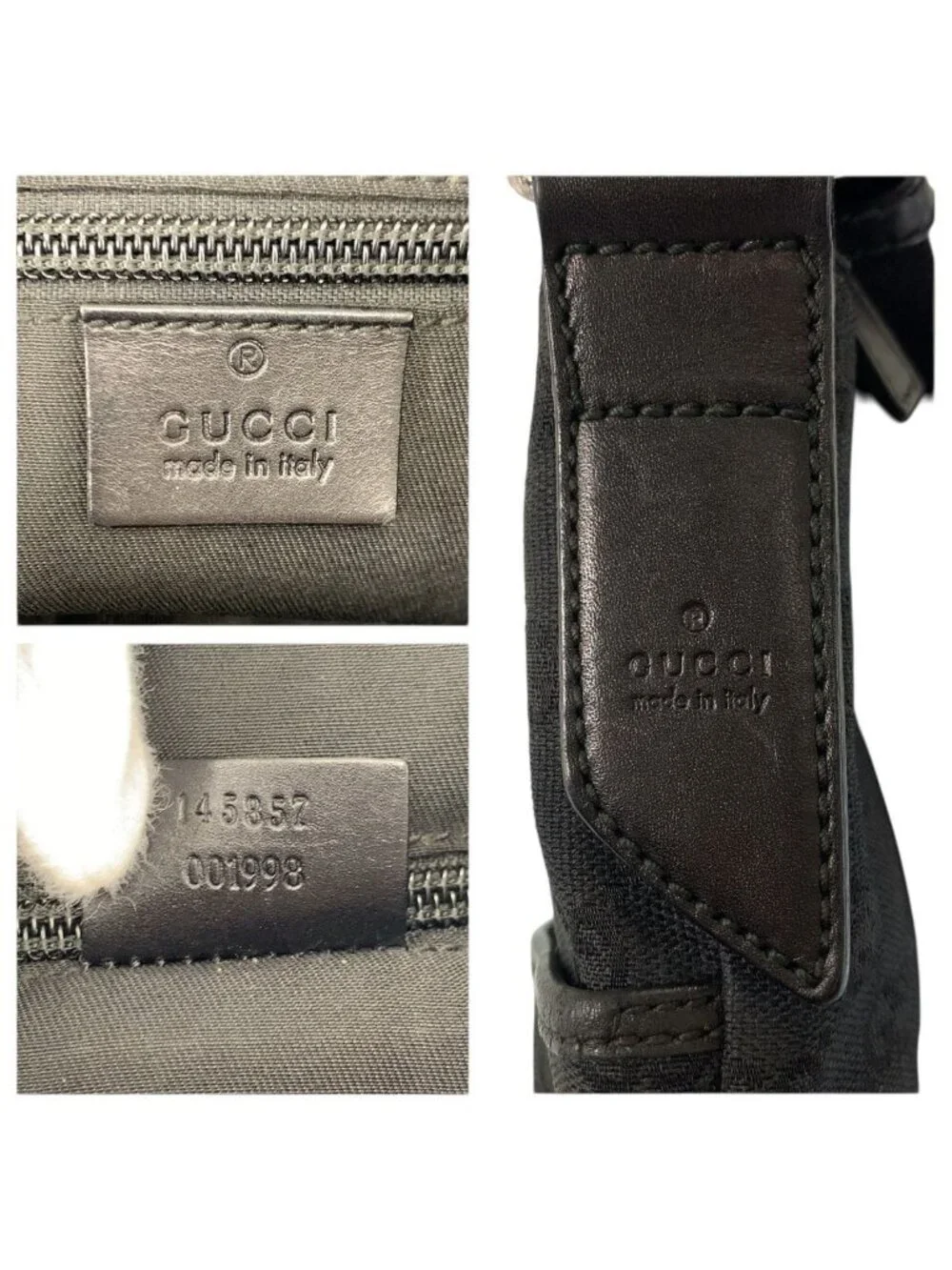 Gucci Black Silver GG Canvas Leather Shoulder Bag