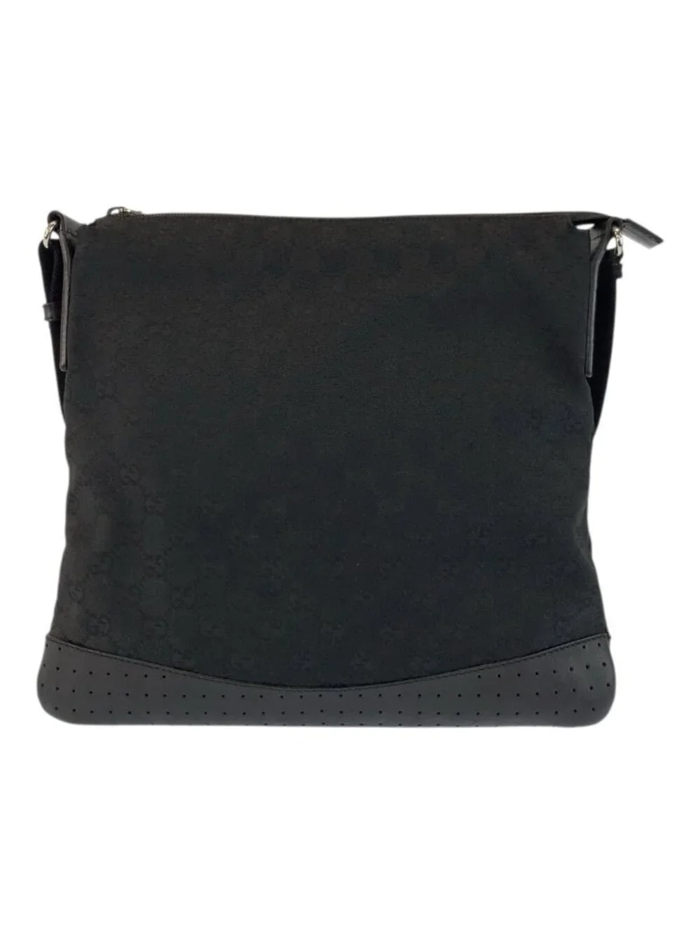 Gucci Black Silver GG Canvas Leather Shoulder Bag