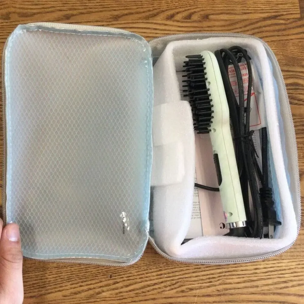 Eva NYC Mini Healthy Heat Thermal Straightening Brush w/ Blue Travel Case NEW