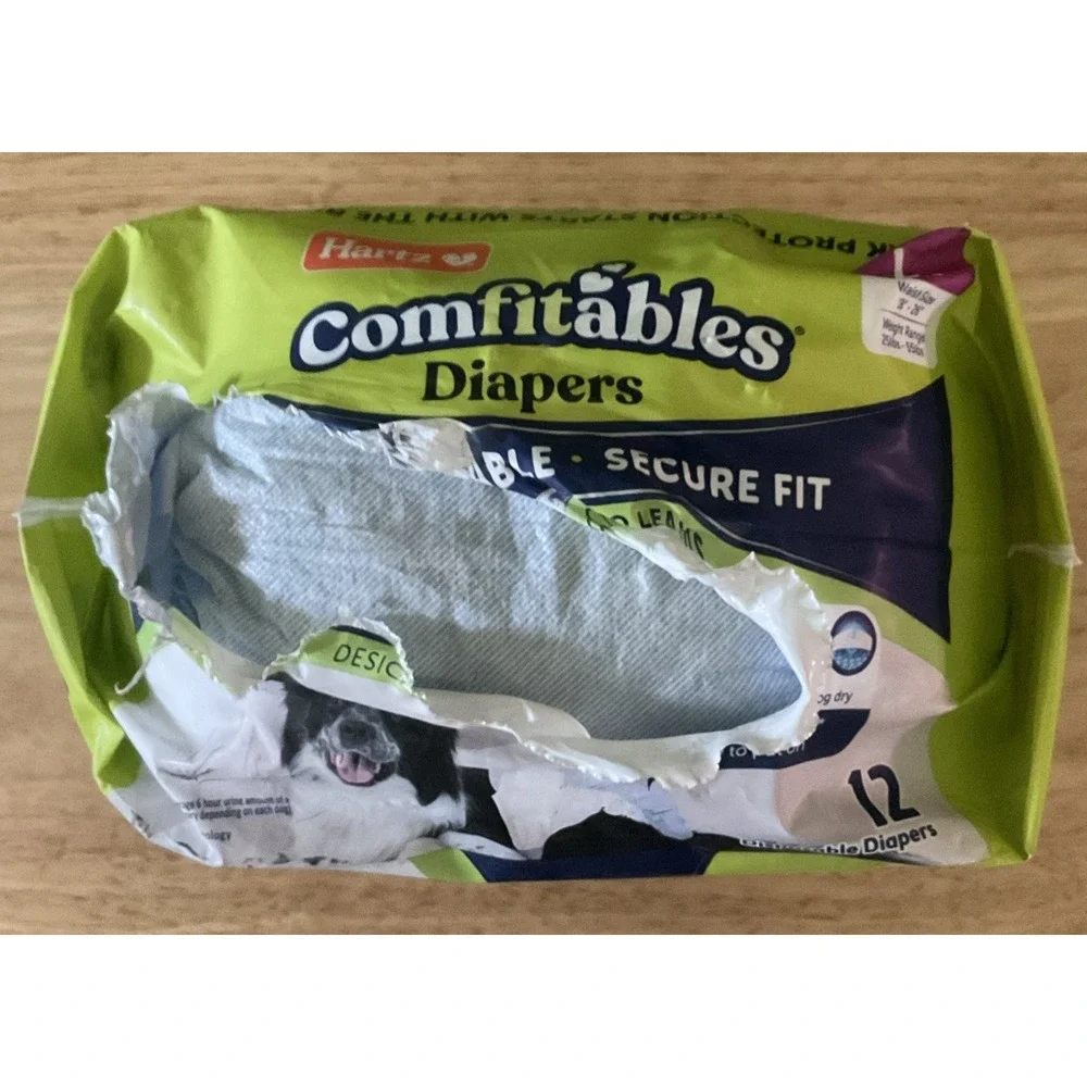 Hartz Comfitables 12 Disposable Diapers For Dogs,‎ Large, Opened But Never Used.