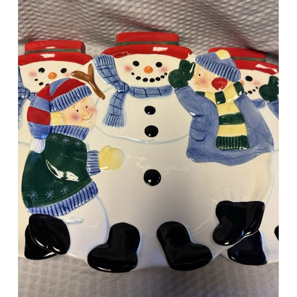 Pfaltzgraff Snowman Kids‎ Holiday Winter Platter Serving Tray Discontinued NOS