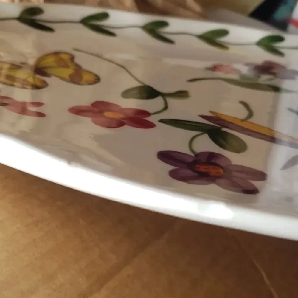 Vintage Handpainted Glazed Ceramic Serving Platter Butterfly Dragonfly Ladybug