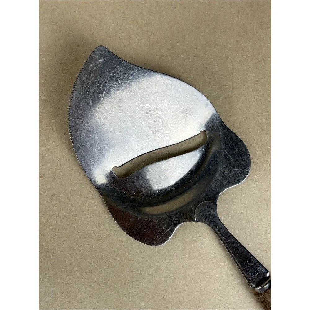 Vintage MCM Cheese Plane Slicer Stainless Steel‎ Serrated Edge Wood Handle Japan