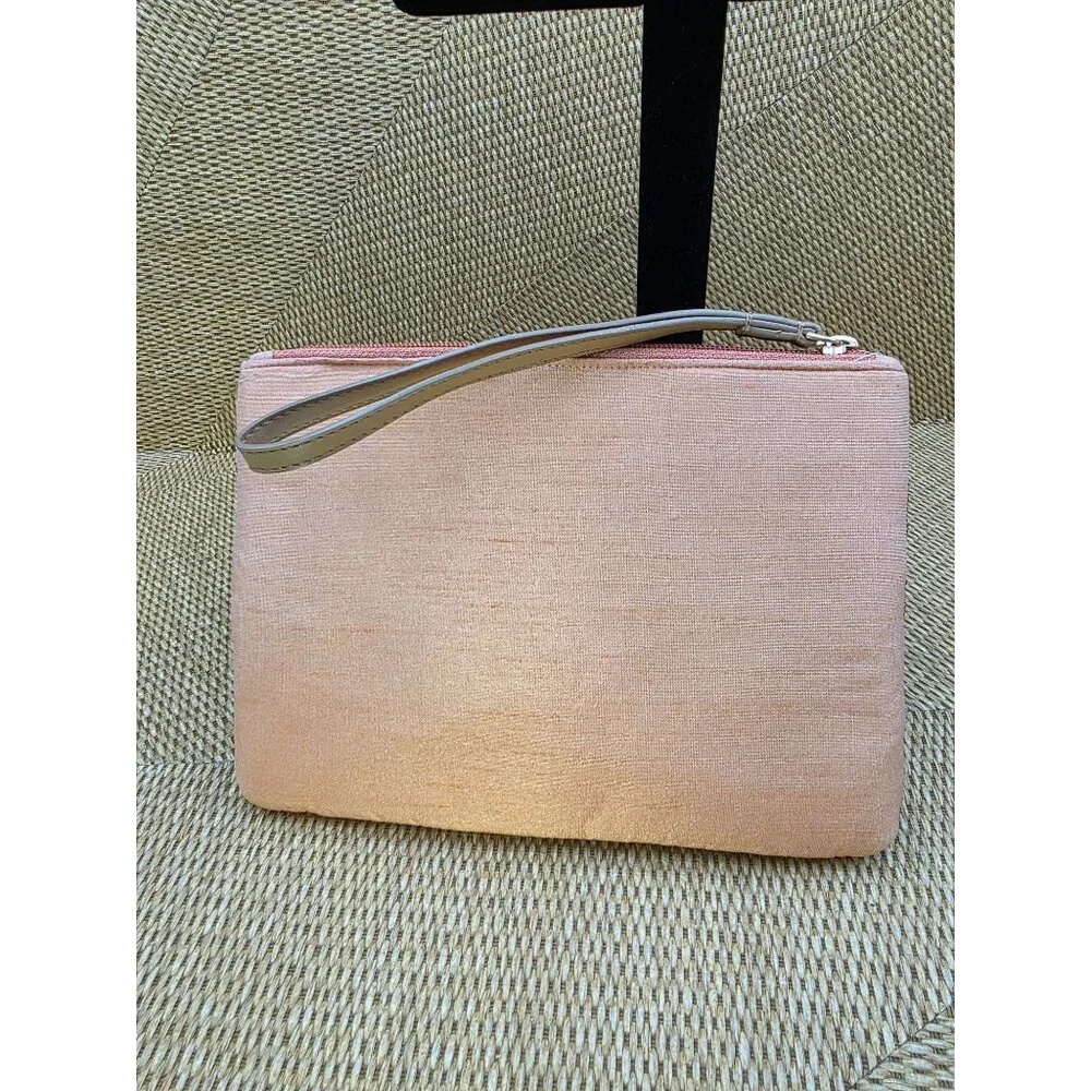 LULU Floral Sequin Clutch Wristlet With Peach Satin Lining & Zipper‎ Closure