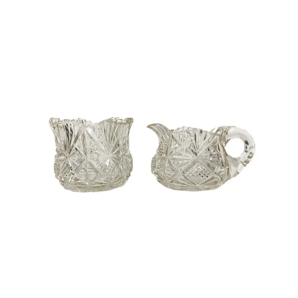 Vintage American Brilliant Period Cut Glass Creamer & Sugar Bowl Set