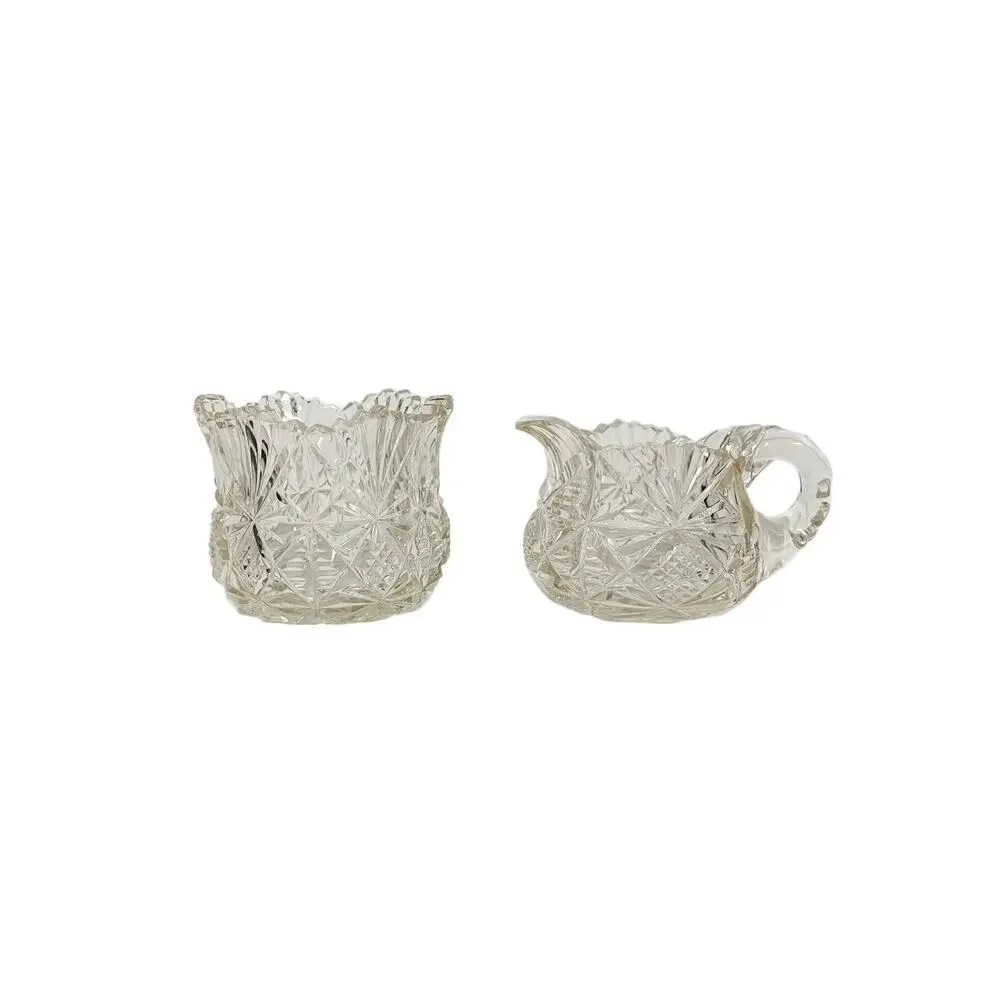 Vintage American Brilliant Period Cut Glass Creamer & Sugar Bowl Set