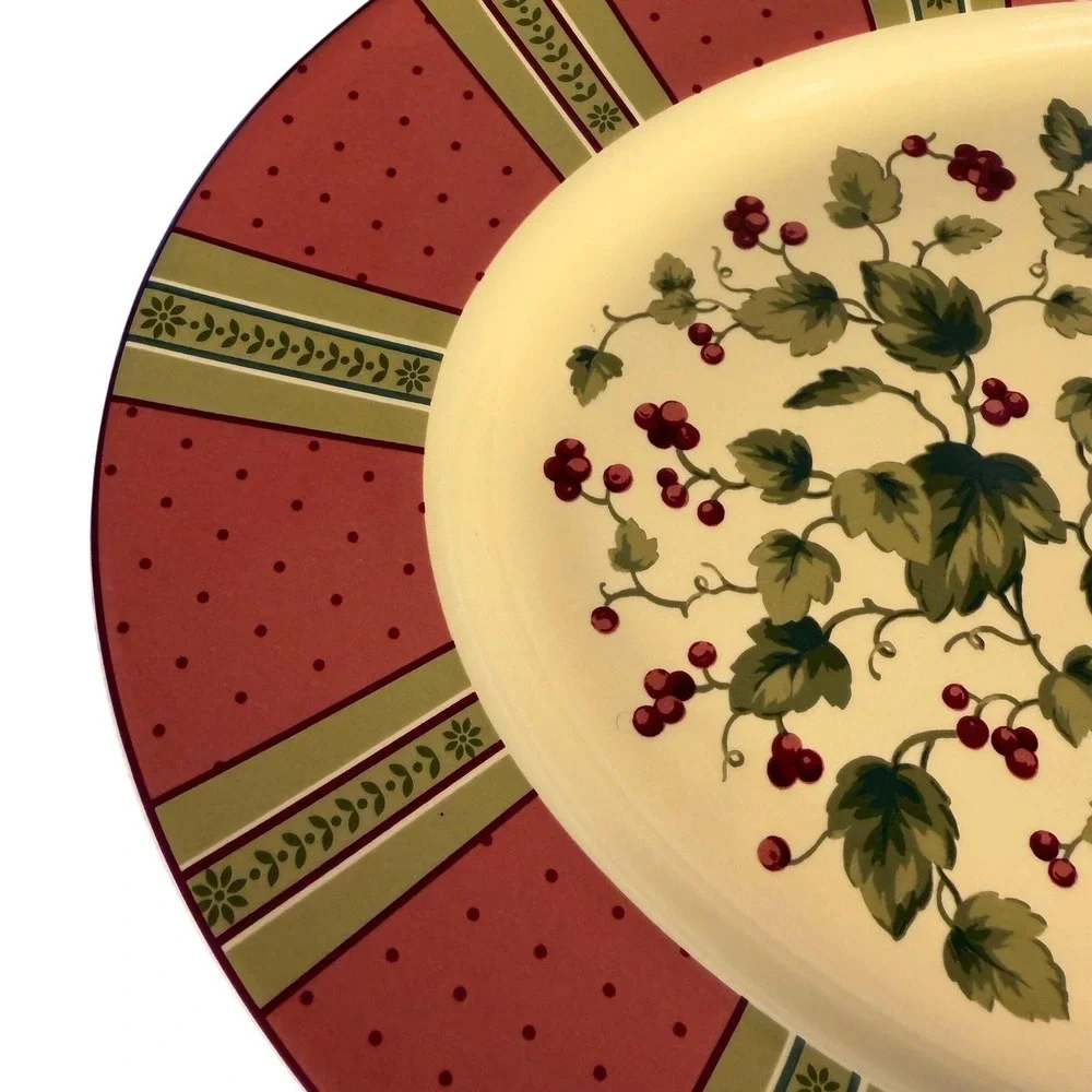 Waverly Garden‎ Room Oval Serving Platter Red Berries Floral Stripe Poland 98