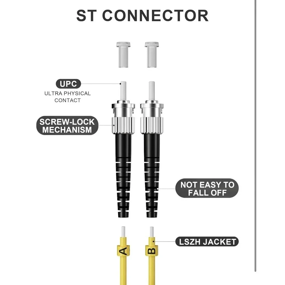 YENJO LC To ST Fiber Optic Patch Cables 3M 10ft‎ Duplex OS1 LSZH 6 Pack Yellow