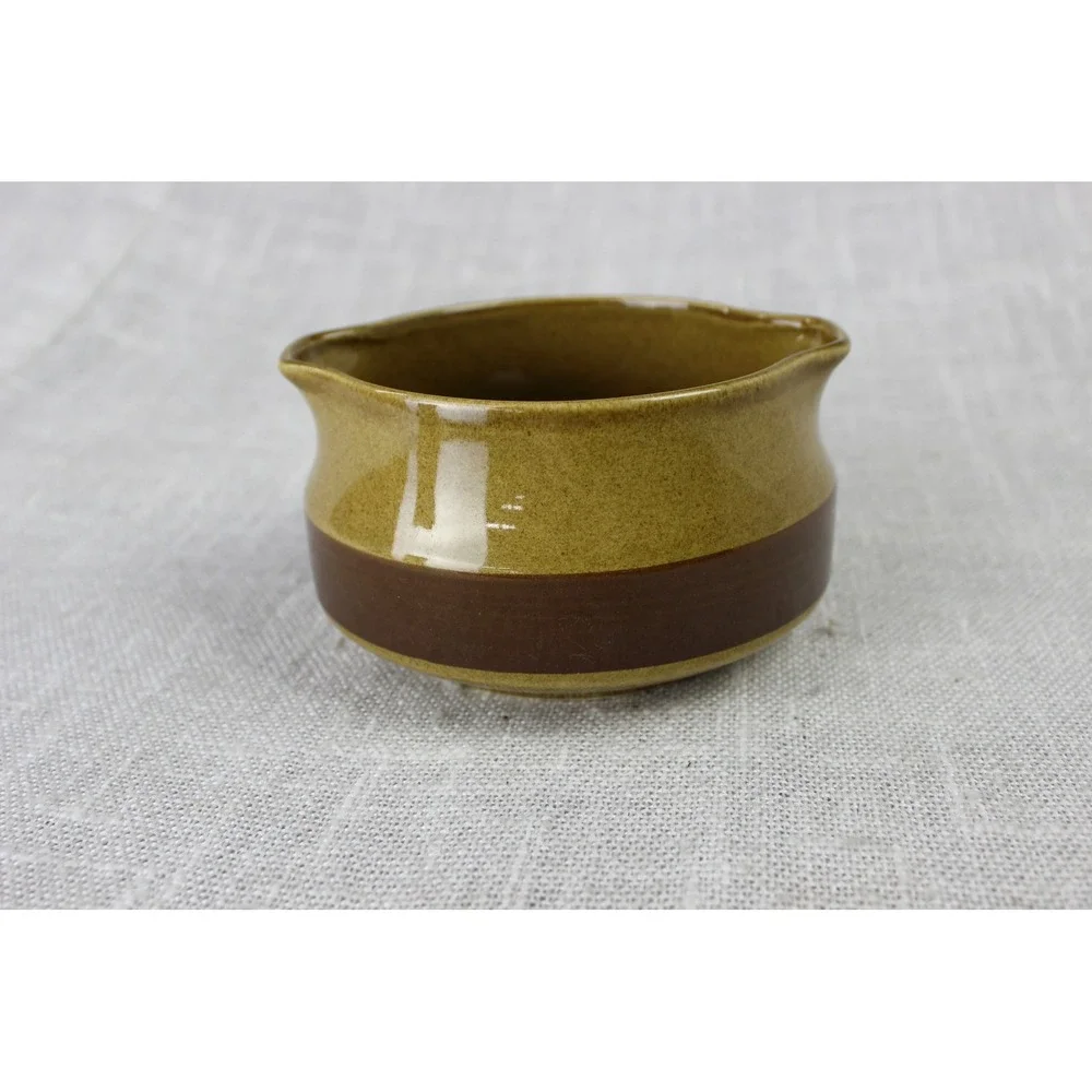 Ekco Eterna Canoe‎ Stoneware Sugar Bowl Green Brown Band Japan 1102 Vintage