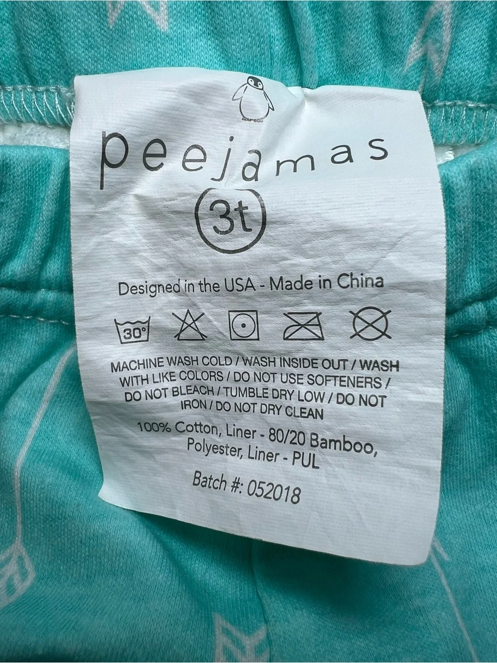 Peejamas size 3T Toddler Arrow Print‎ - Aqua unisex pajama bottoms