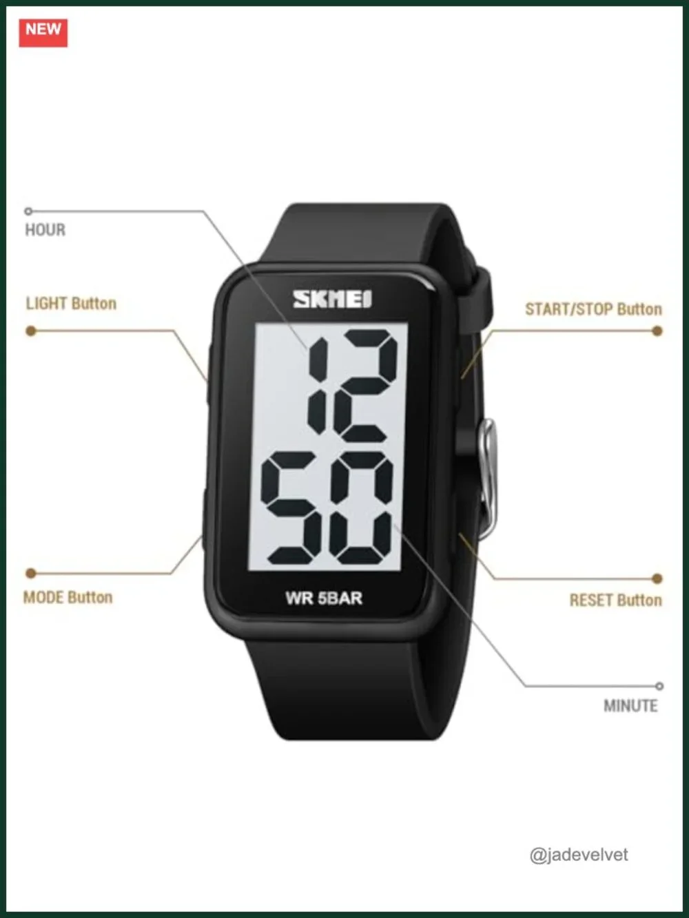Fogitbok Digital Watch Large Display Waterproof Quartz TPU Strap