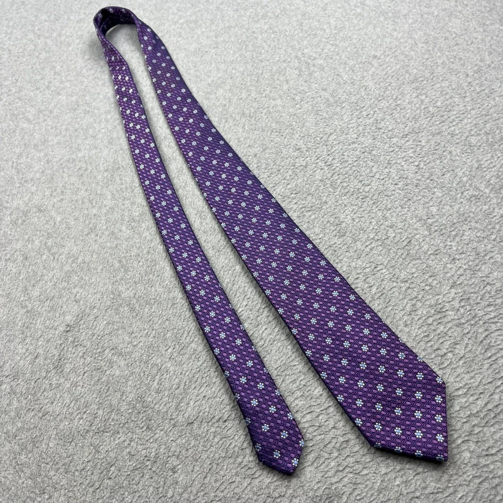Ermenegildo Zegna Tie 100% Silk Purple Geometric Floral Woven Italy Made Luxury