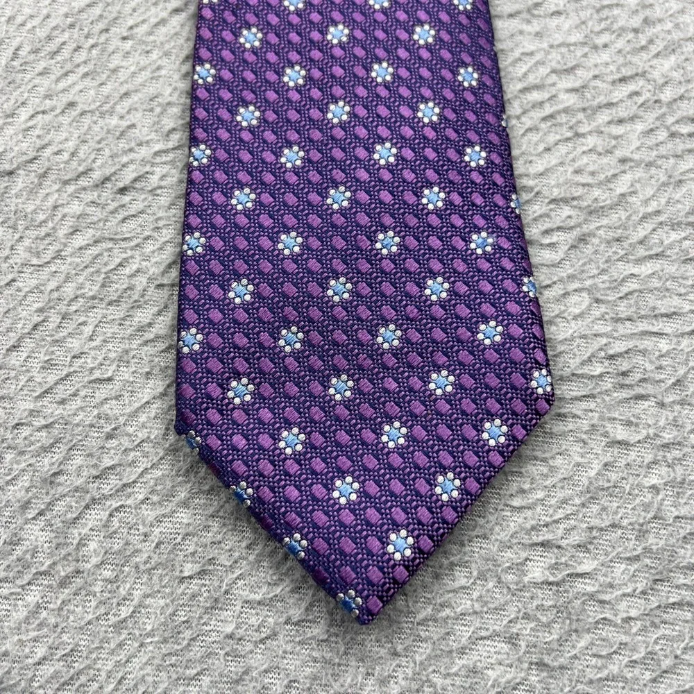 Ermenegildo Zegna Tie 100% Silk Purple Geometric Floral Woven Italy Made Luxury