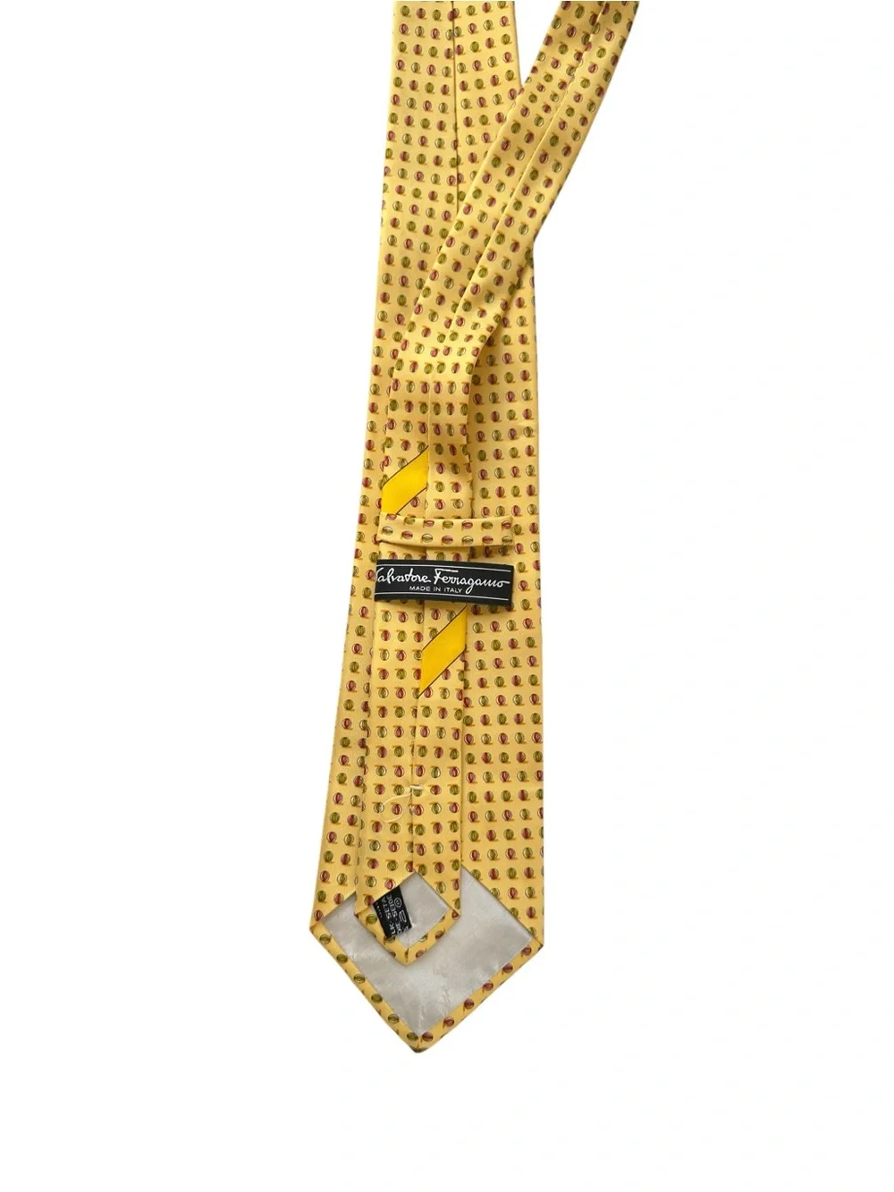 Salvatore Ferragamo Yellow Silk Tie with Red and Brown Dot Motif