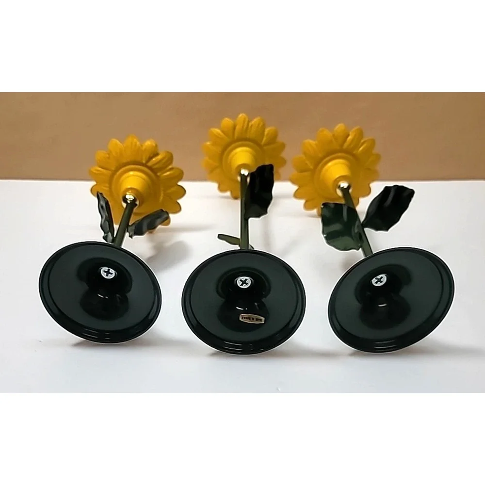 Set of‎ 3 Yellow/Green Metal Sunflower/Daisy Candlestick Holders-Cottage-Spring