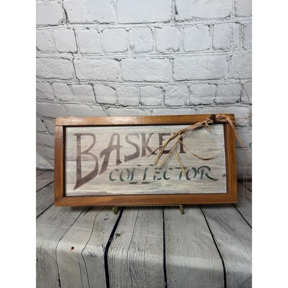 Basket Collector Vintage Country‎ Chunky Wood Frame Sign 14