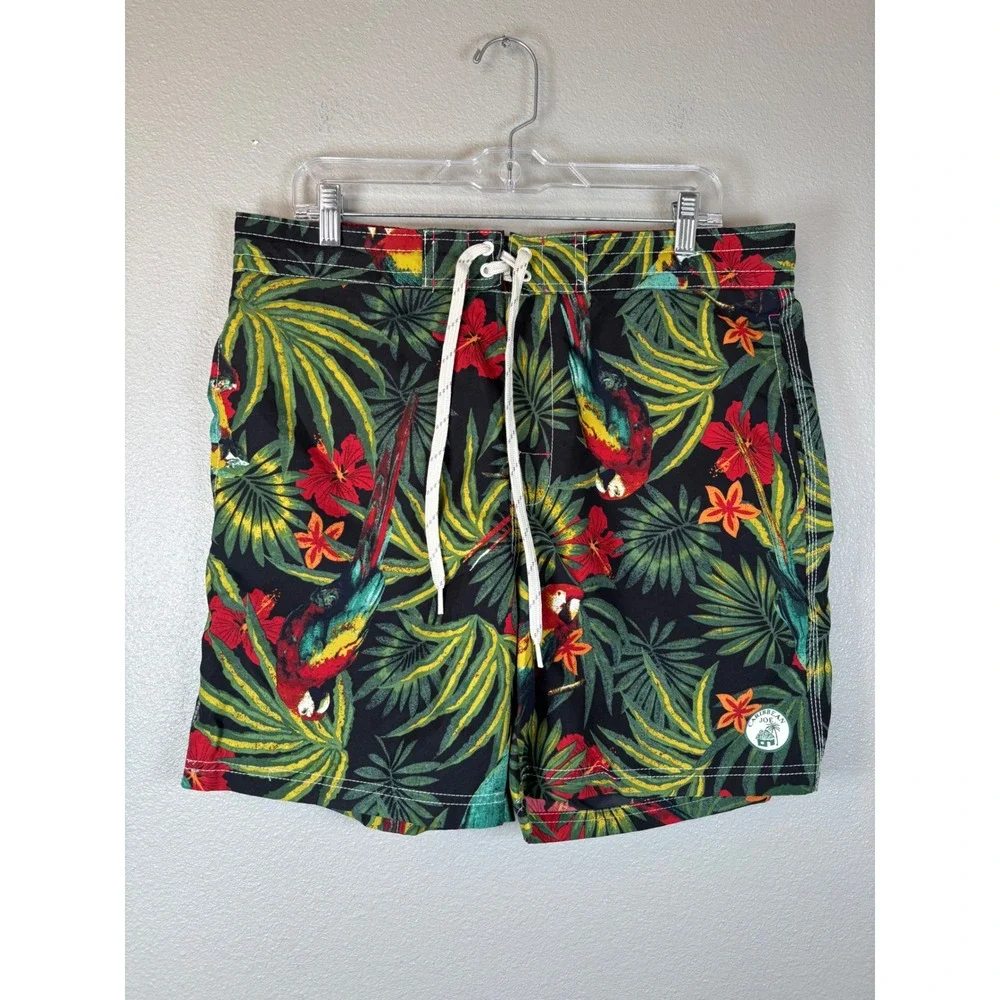 Caribbean Joe Mens‎ Swim Trunks Large Tropical Parrot Floral Board Shorts Black