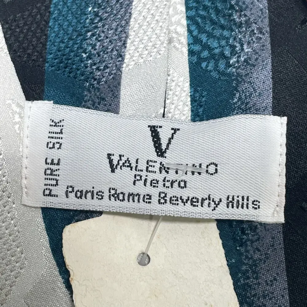 New Vtg Valentino Pietro Men Silk Tie Blue Beige Abstract Geometric Italy 58”x4”