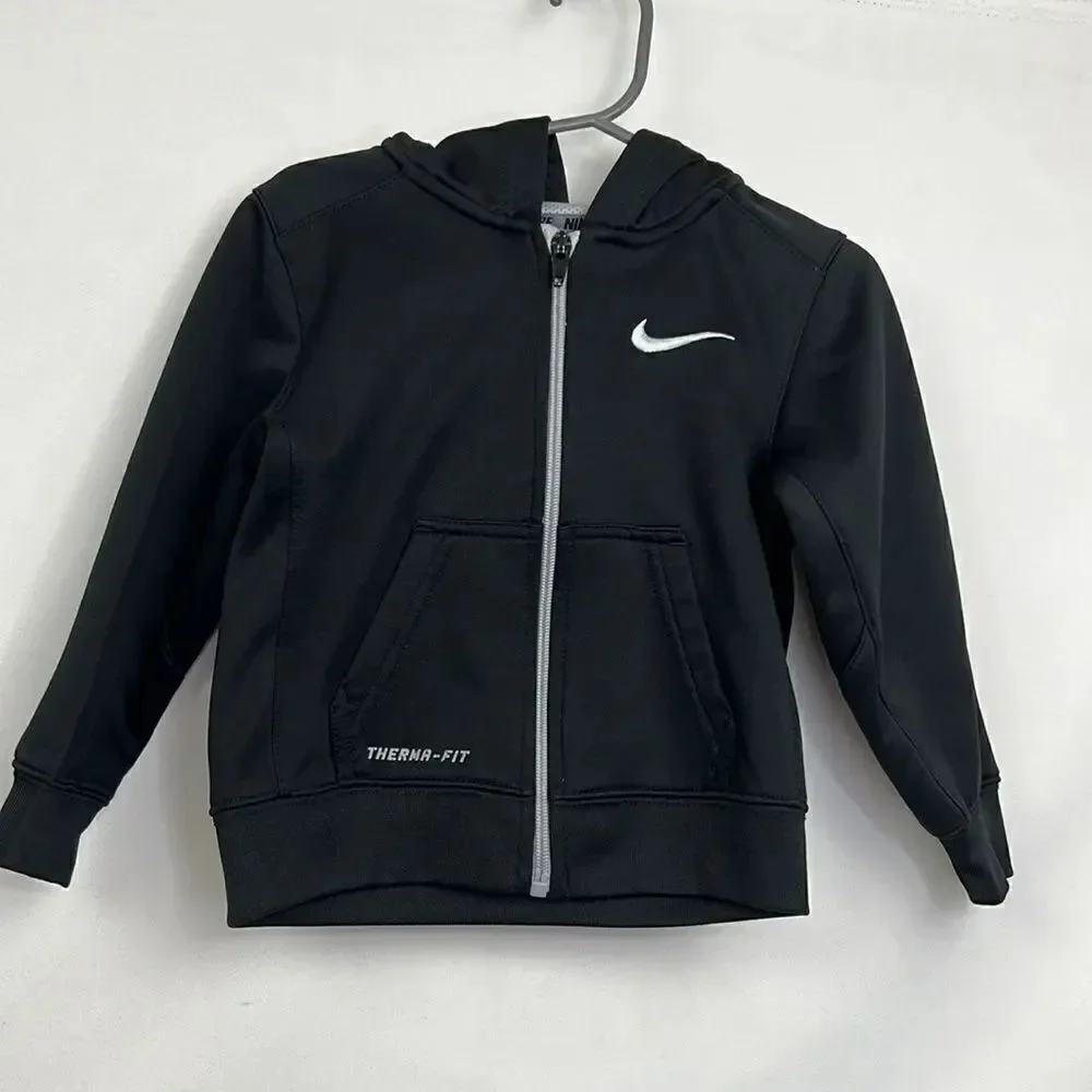Nike Therma-fit black hooded full zip sweatshirt fleece lined EUC 2T