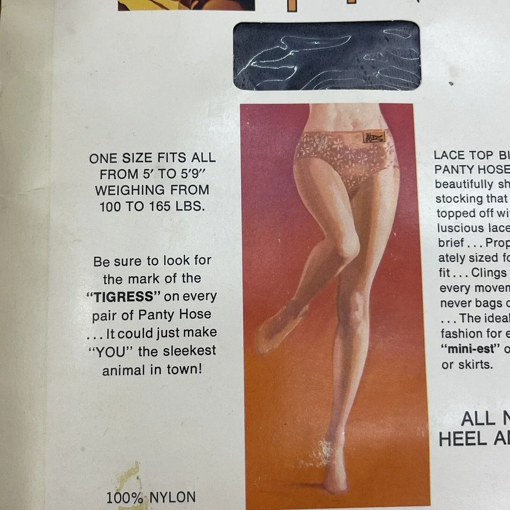 Vtg Tigress by Faberge 1970s Pantyhose~Gray PEWTER 100-165#‎ Nylon Lace Bikini