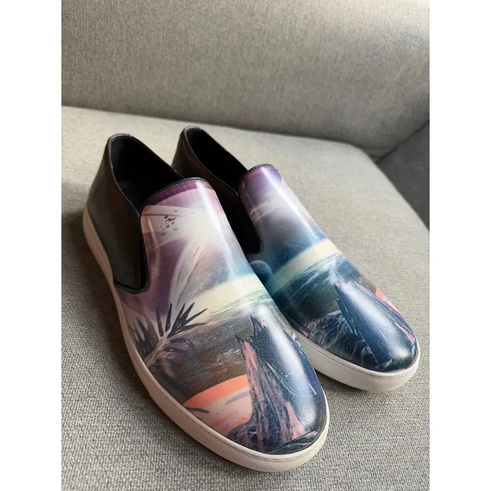 Robert Graham Wllamar Ocean Print Clack Slip-on Sneakers Blue Men's 13
