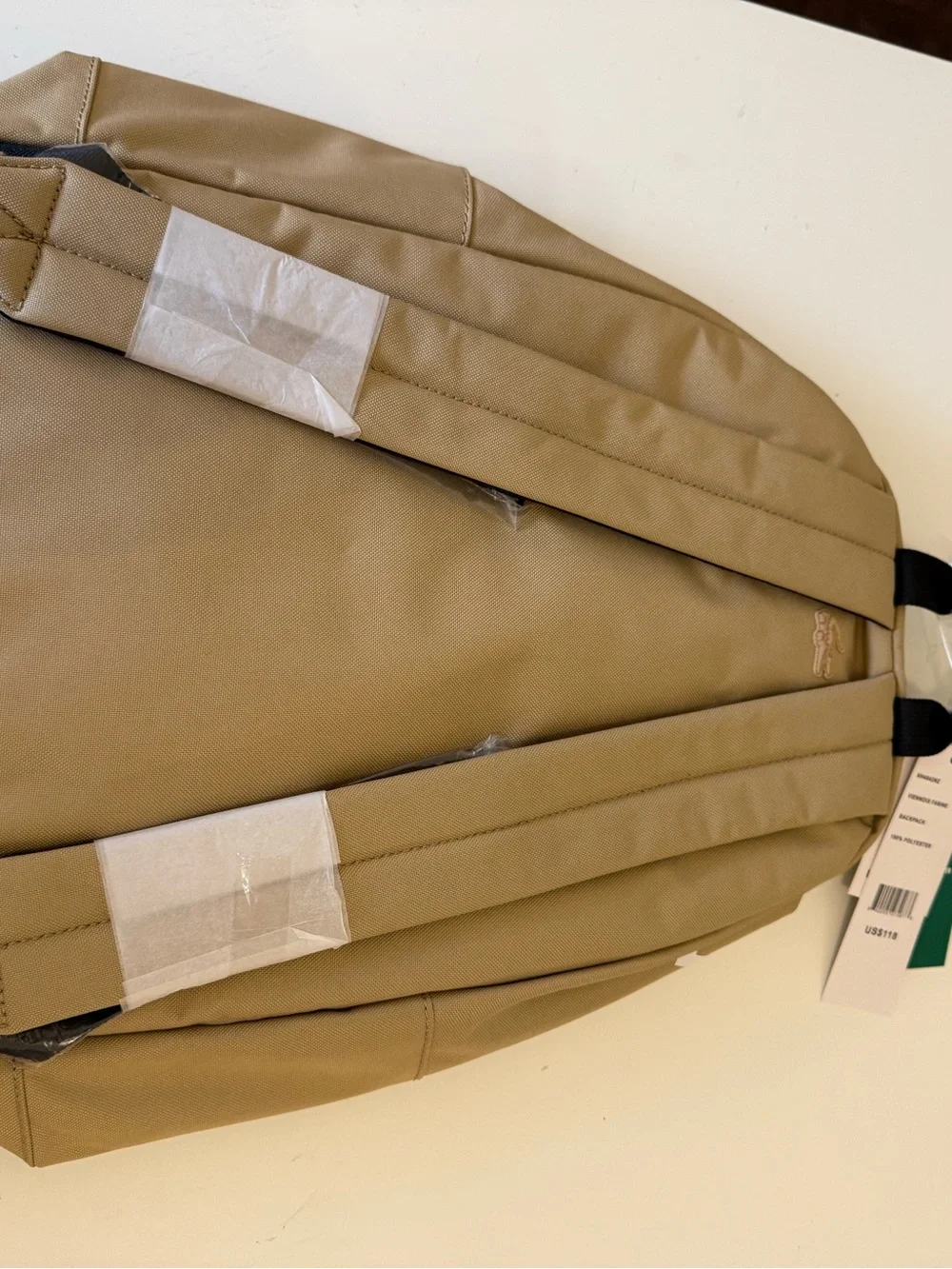 Lacoste Men's Beige Backpack with White Crocodile Logo New with tags