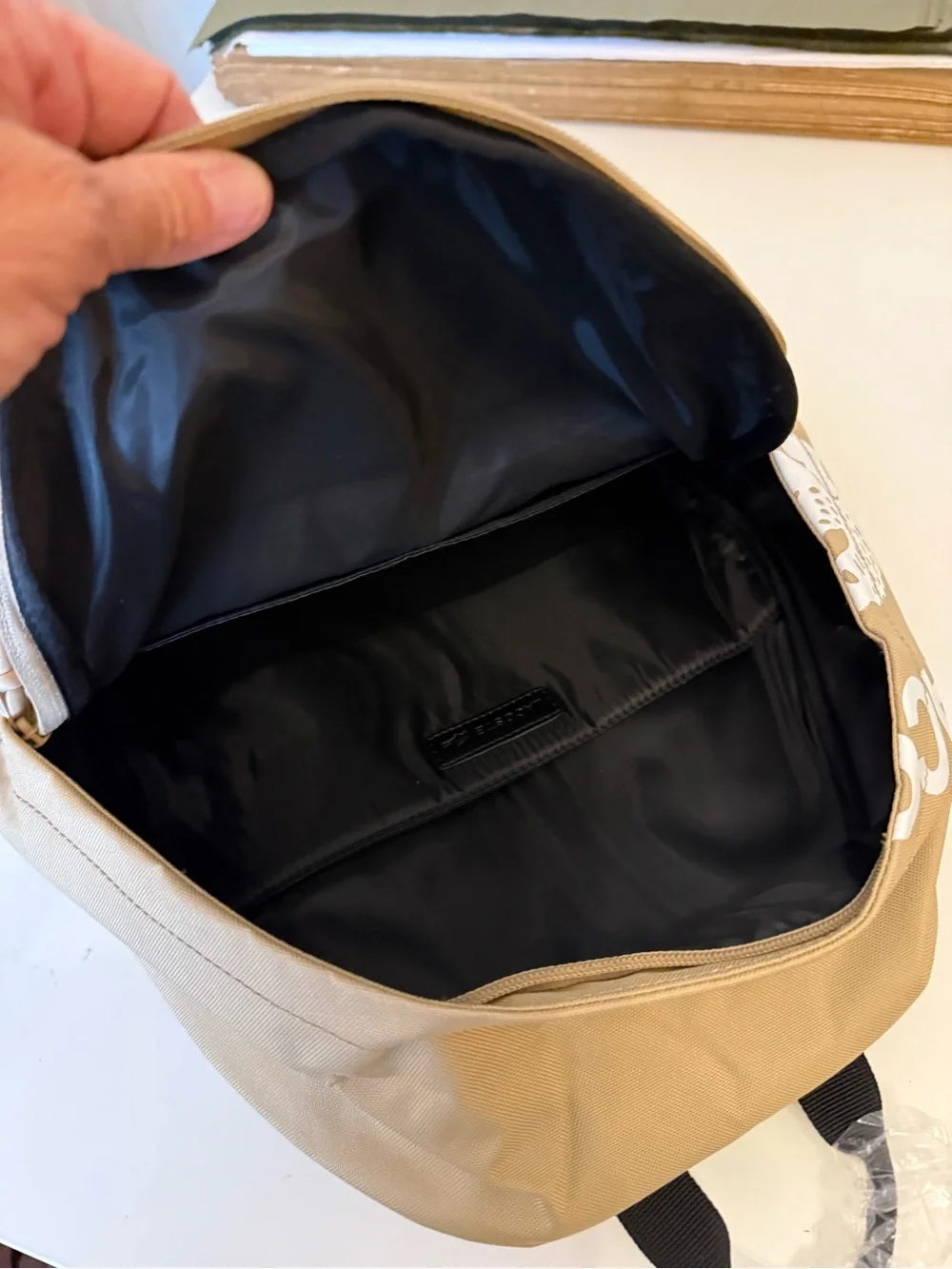 Lacoste Men's Beige Backpack with White Crocodile Logo New with tags