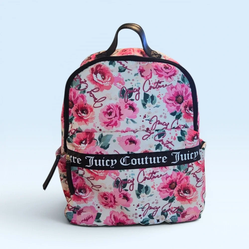 Juicy Couture Floral Print Backpack‎ Pink White Black Logo Tape Trim