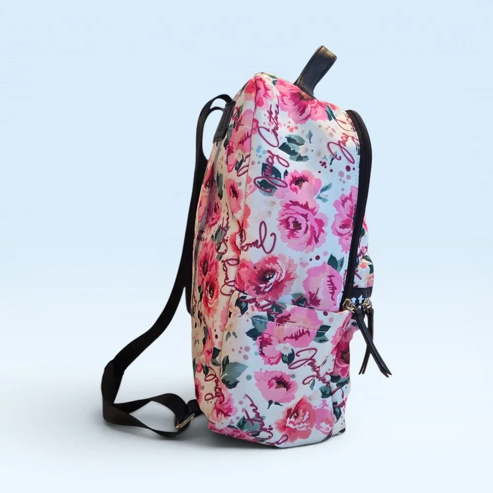 Juicy Couture Floral Print Backpack‎ Pink White Black Logo Tape Trim