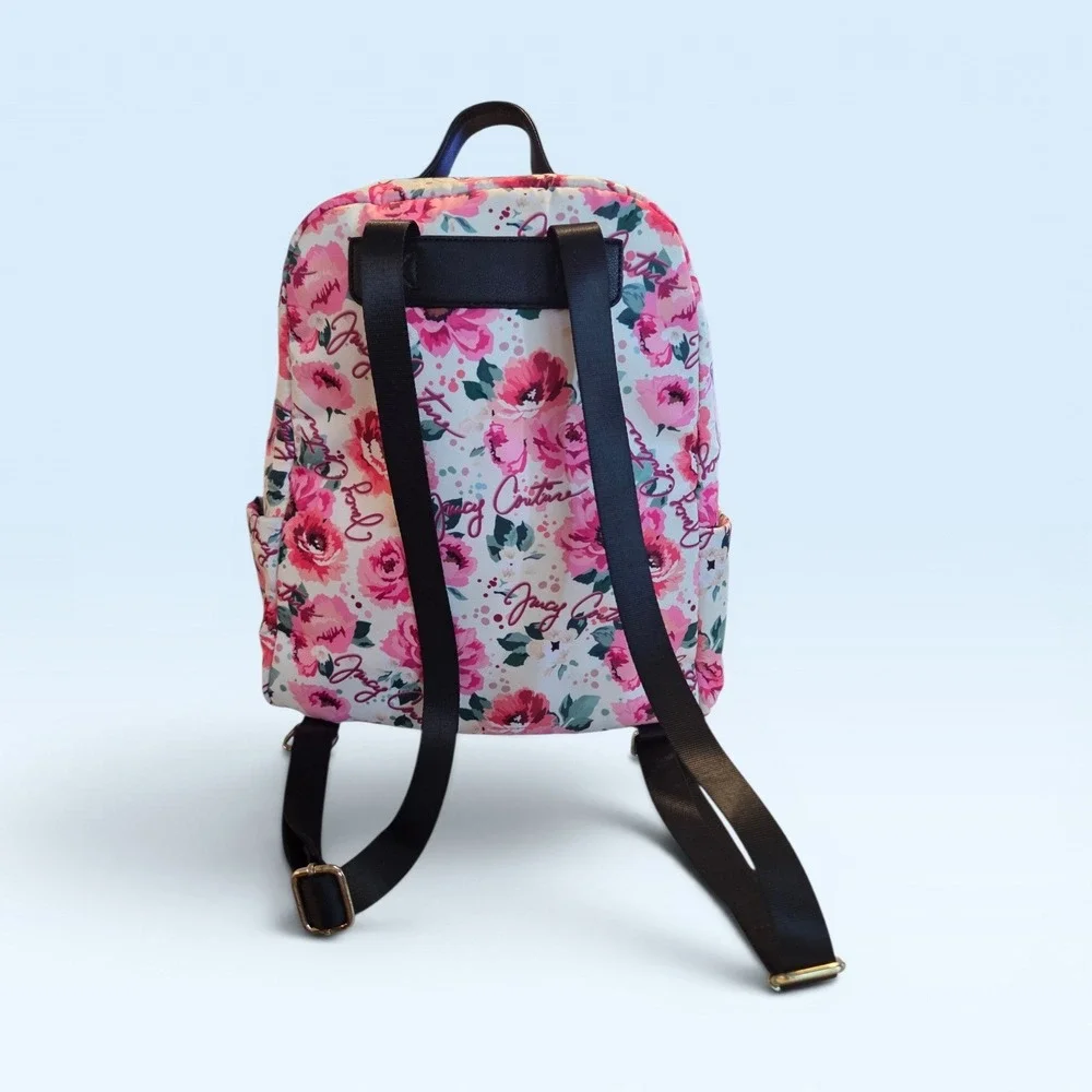 Juicy Couture Floral Print Backpack‎ Pink White Black Logo Tape Trim