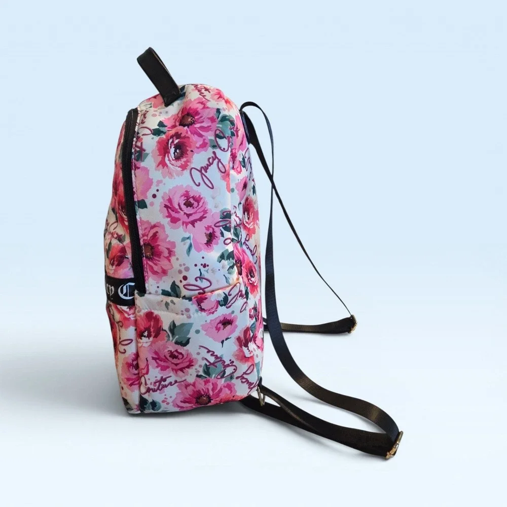 Juicy Couture Floral Print Backpack‎ Pink White Black Logo Tape Trim