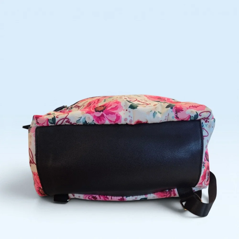 Juicy Couture Floral Print Backpack‎ Pink White Black Logo Tape Trim