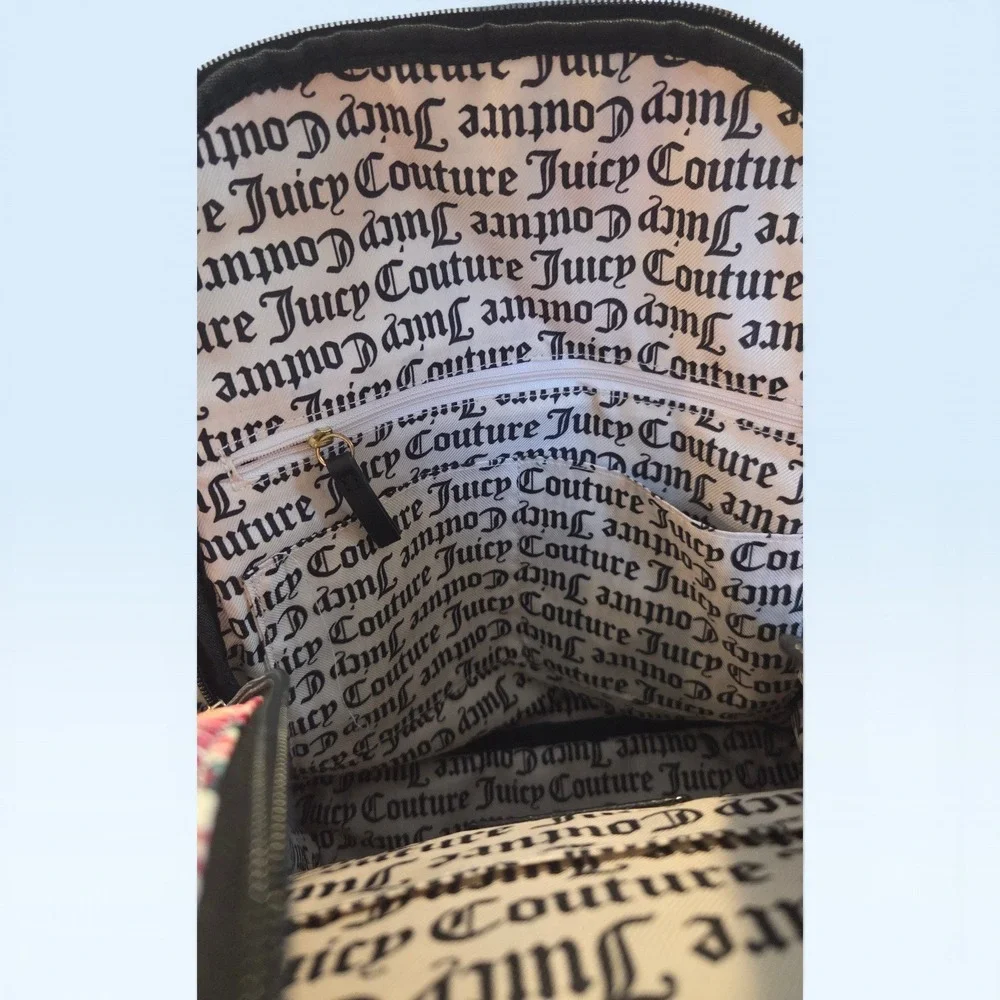 Juicy Couture Floral Print Backpack‎ Pink White Black Logo Tape Trim