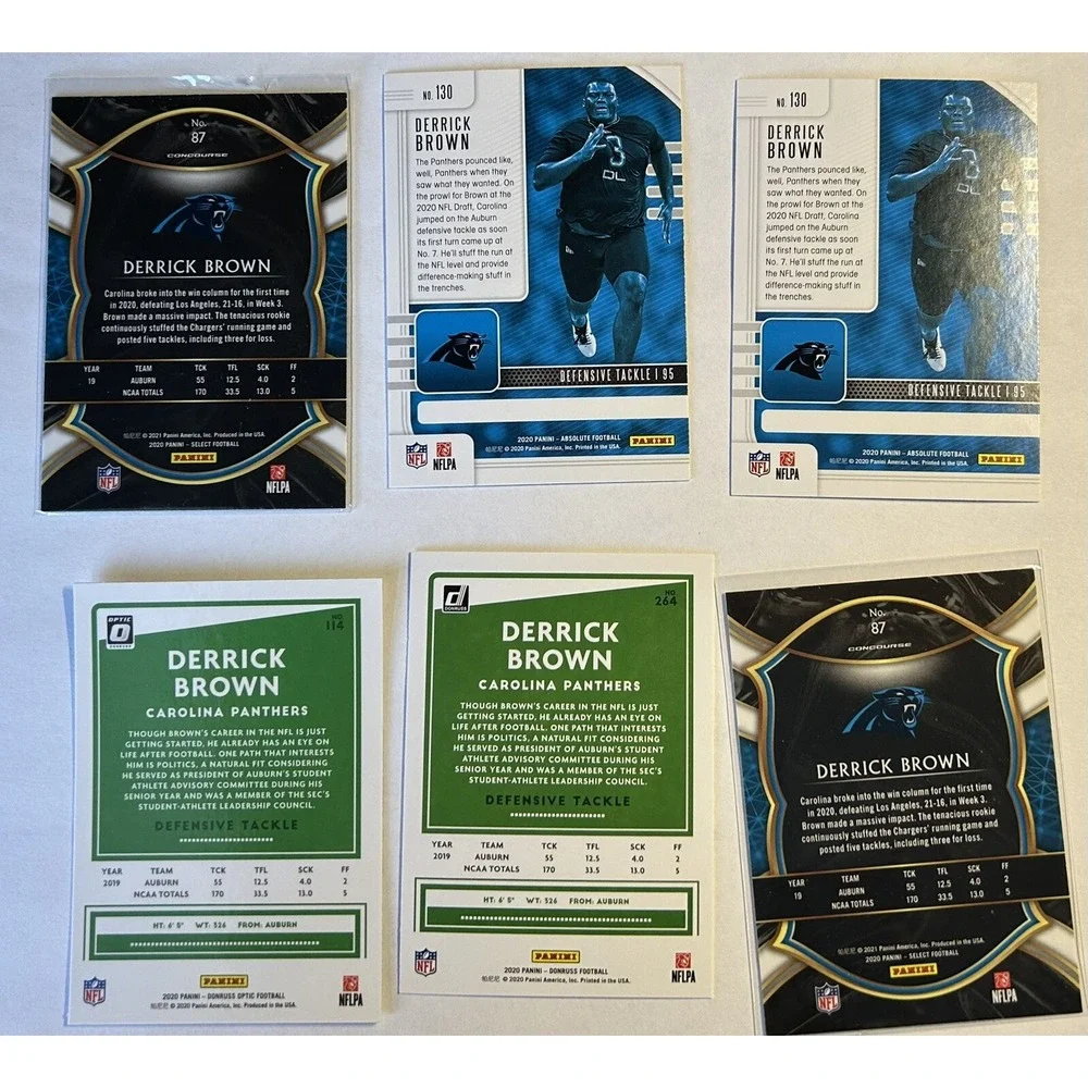 Derrick Brown Carolina Panthers Panini Lot of 6 Football Cards (X8)