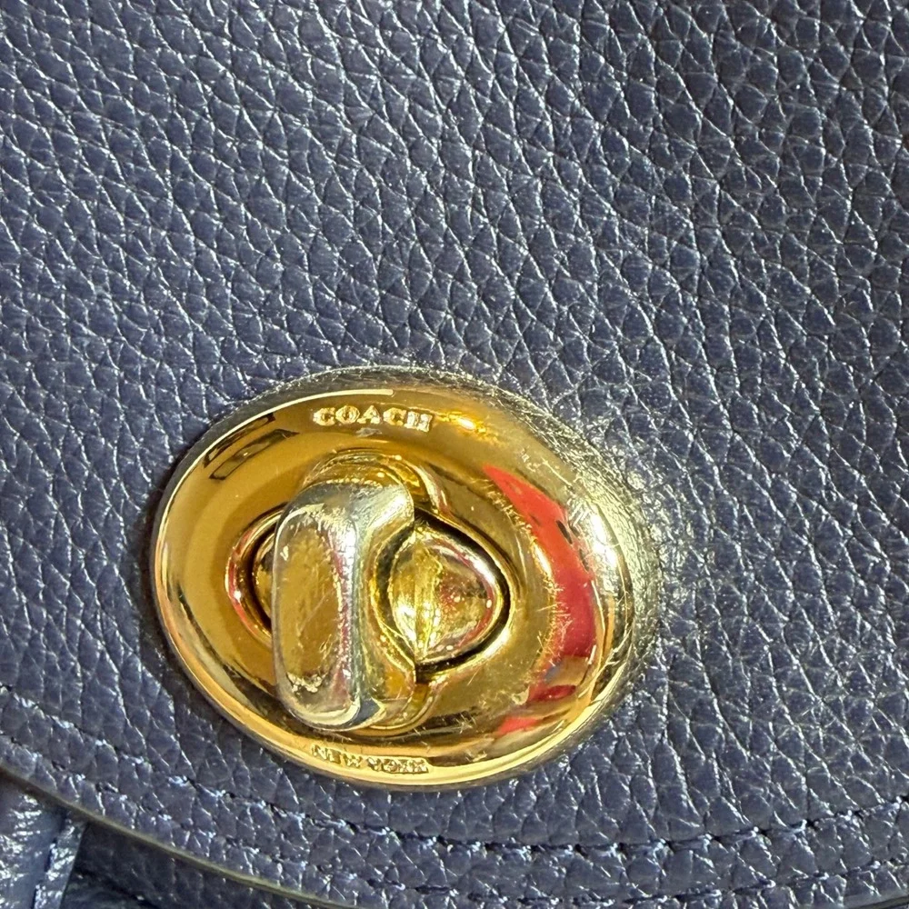 Coach Leather Mini Backpack Navy Blue Double Turnlock Rucksack Gold Hardware