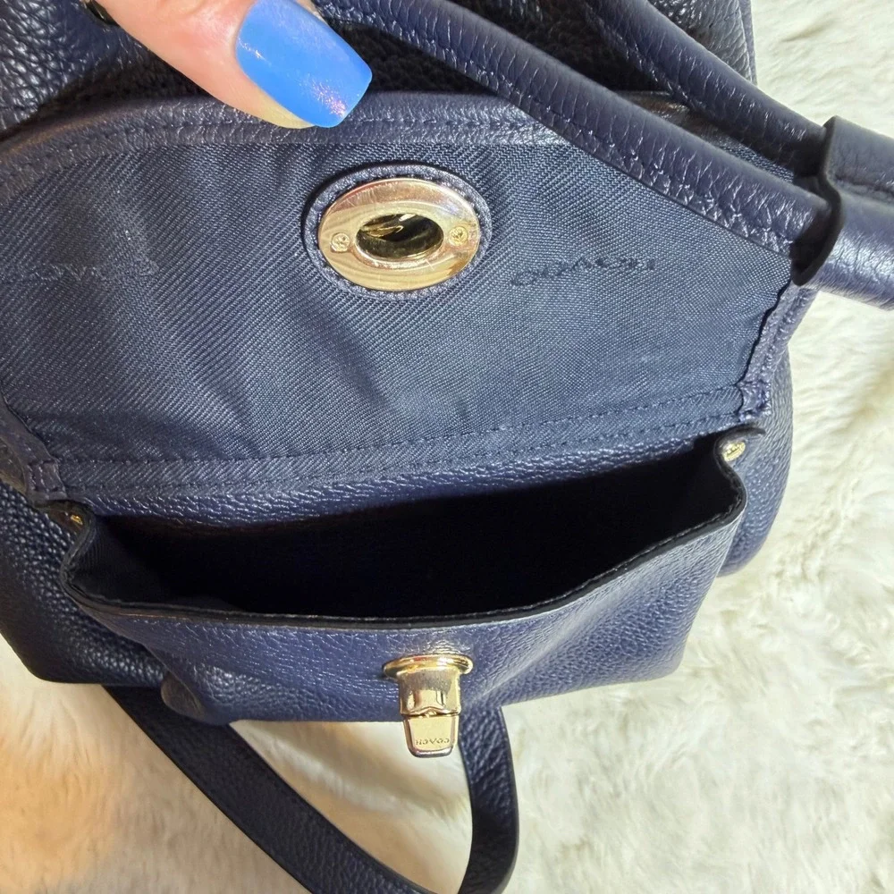 Coach Leather Mini Backpack Navy Blue Double Turnlock Rucksack Gold Hardware