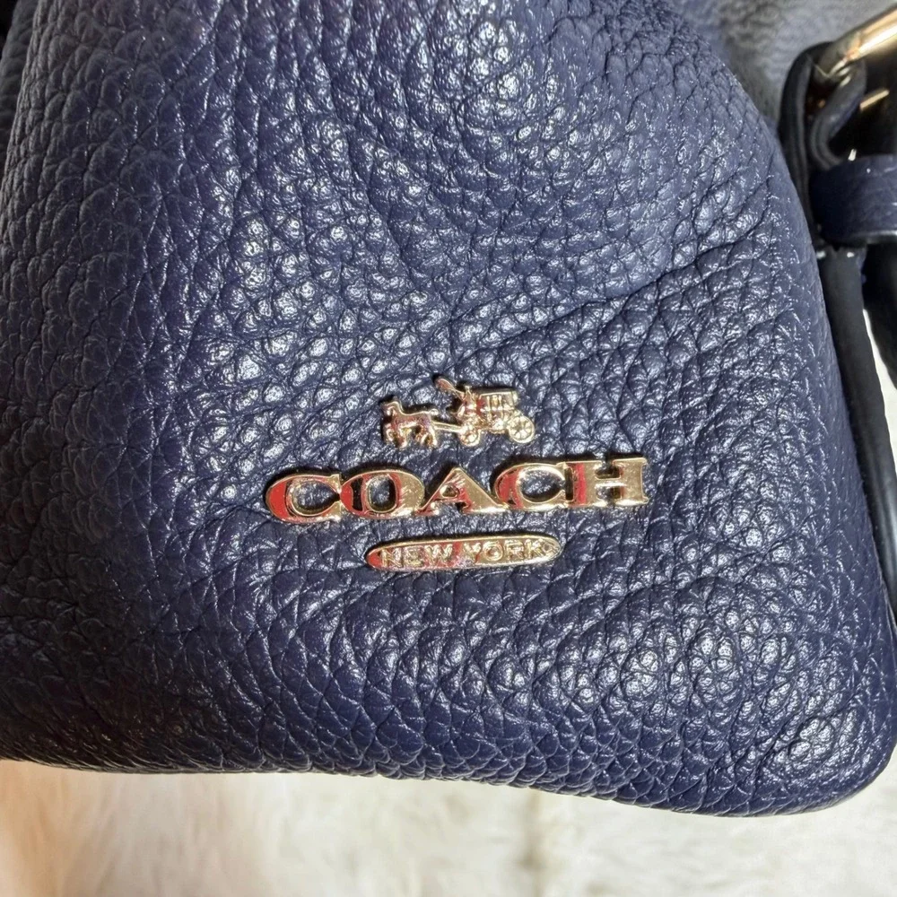 Coach Leather Mini Backpack Navy Blue Double Turnlock Rucksack Gold Hardware