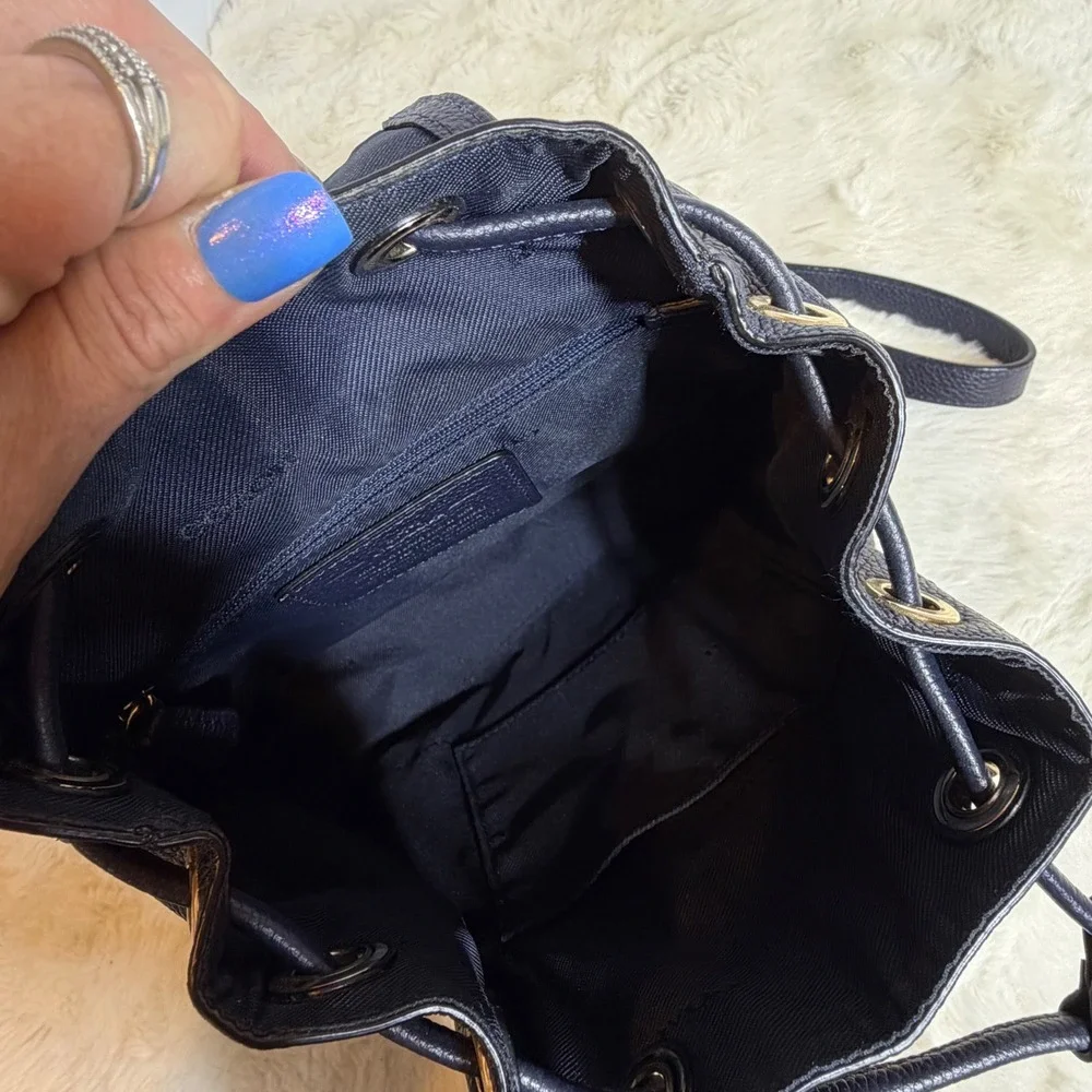 Coach Leather Mini Backpack Navy Blue Double Turnlock Rucksack Gold Hardware
