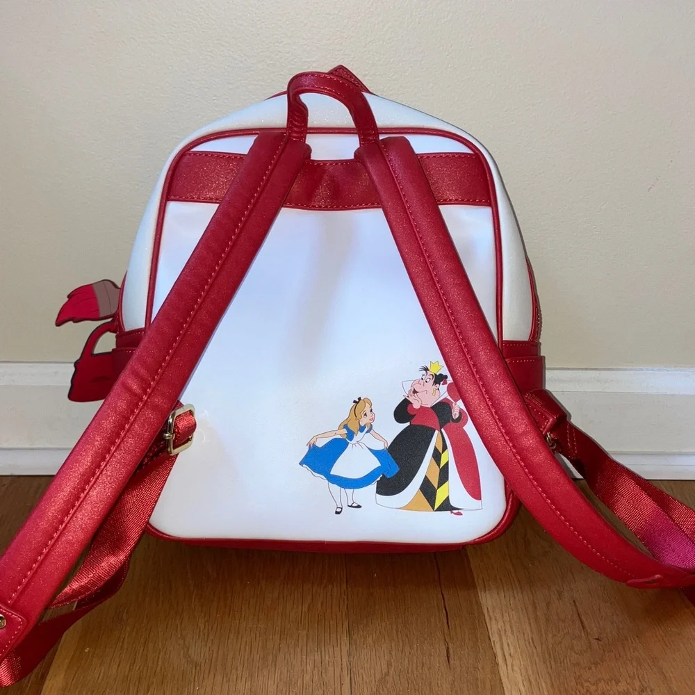 Disney Loungefly Alice in Wonderland Ace Queen of Hearts Mini Backpack Red White